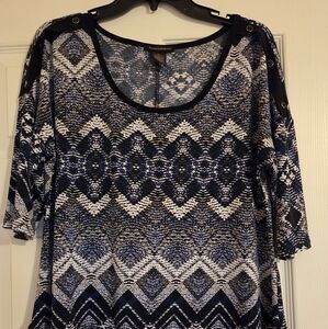 Navy, White & Black Trim Blouse